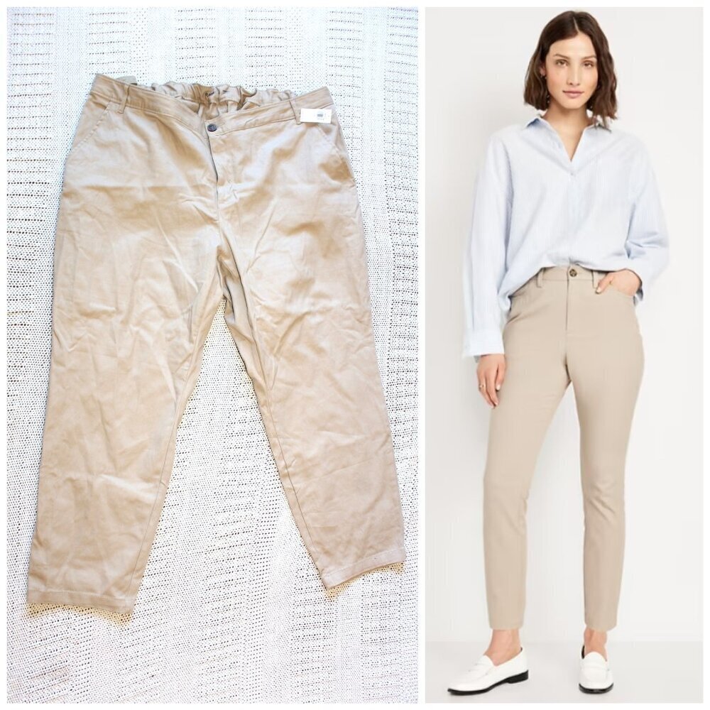 NWT Old Navy Uniform Stretch Pants High-Waisted Size 24 Rolled Oats expandable